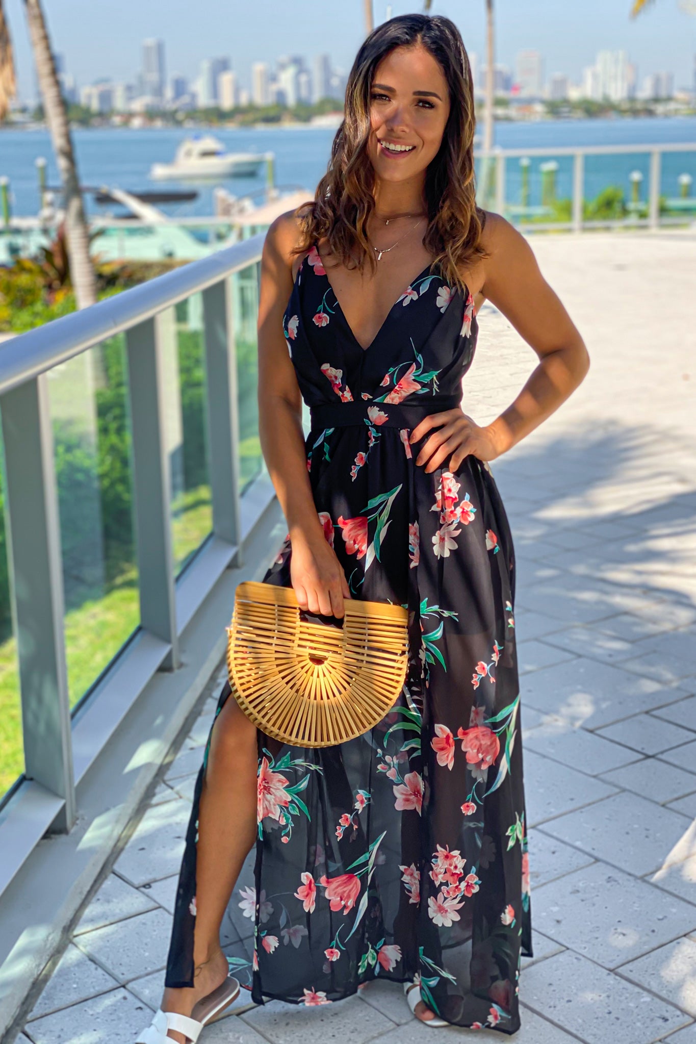 Black Floral Maxi Dress With Slit Maxi Dresses – Saved by the Dress