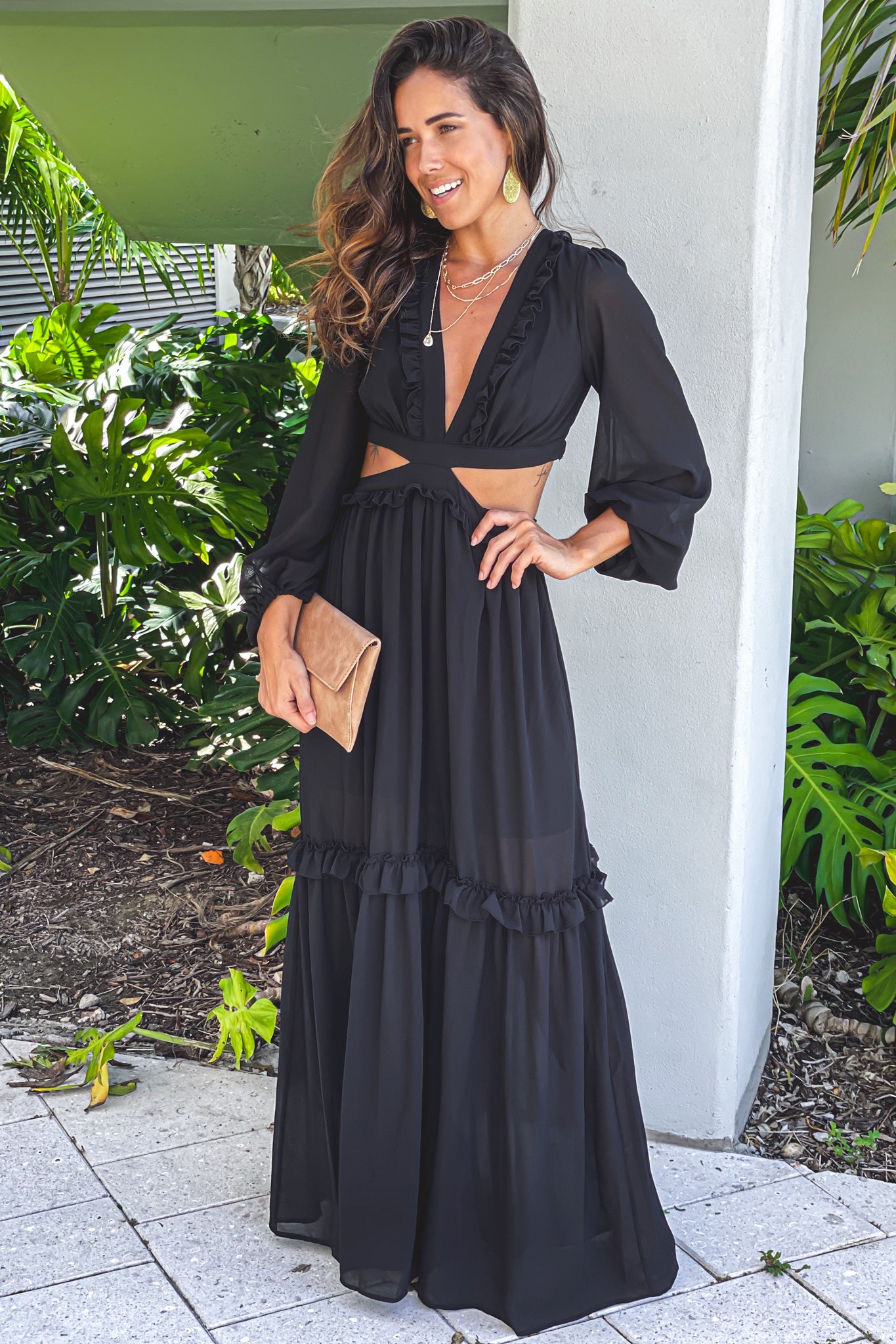 Black Maxi Dress With Cut Out And Long Sleeves | Maxi Dresses Saved by the Dress Black Maxi Dress With Cut Out And Long Sleeves | Maxi Dresses Saved by the Dress