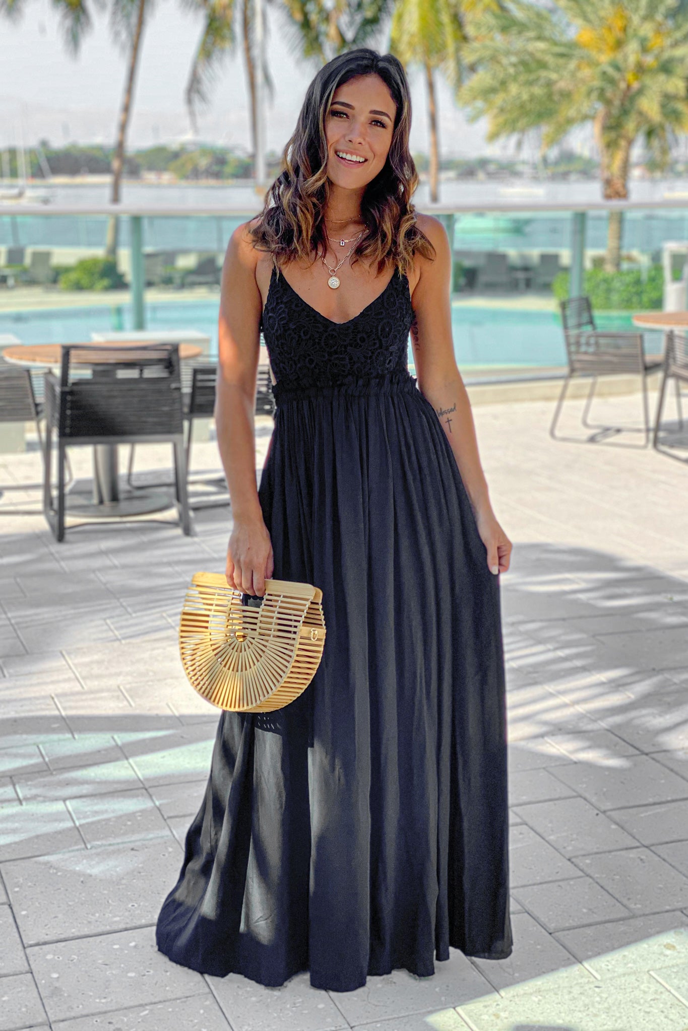 Black Maxi Dress With Open Back and Frayed Hem Maxi Dresses Saved by the Dress