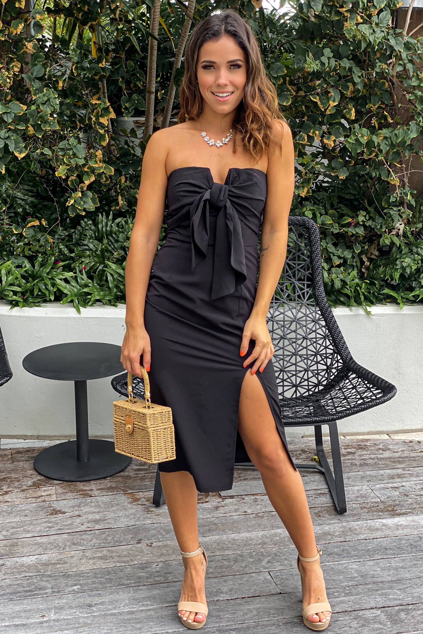 Black Tube Midi Dress With Front Tie Black Tube Midi Dress With Front Tie