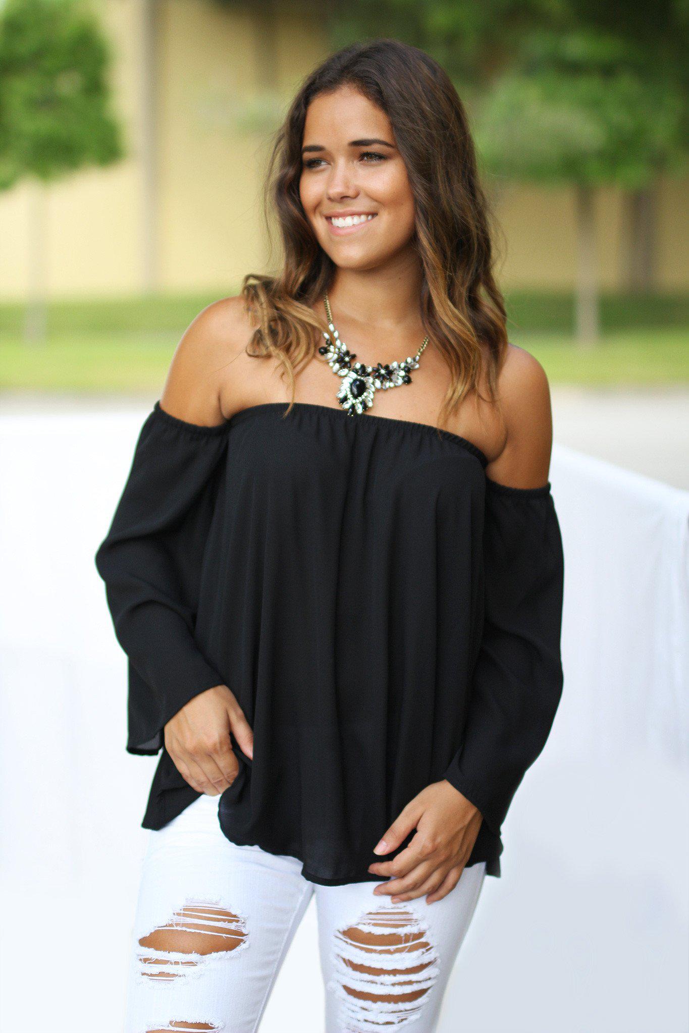 Black Long Sleeve Off Shoulder Top | Black Top Saved by the Dress Black Long Sleeve Off Shoulder Top | Black Top Saved by the Dress