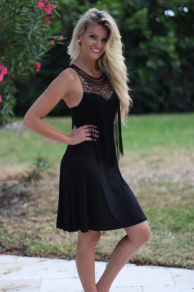 Short black fringe outlet dress