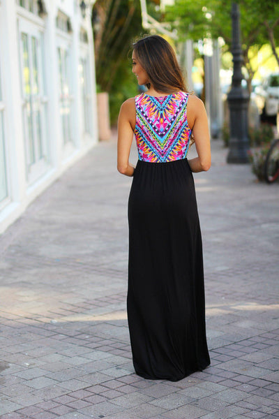 Black Maxi Dress with Printed Top