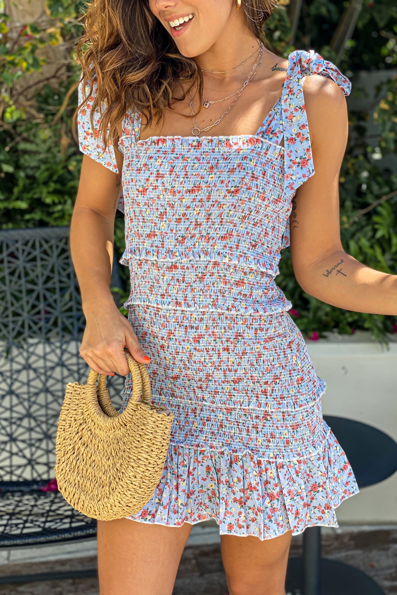 Blue Floral Smocked Short Dress | Short Dresses Saved by the Dress Blue Floral Smocked Short Dress | Short Dresses Saved by the Dress