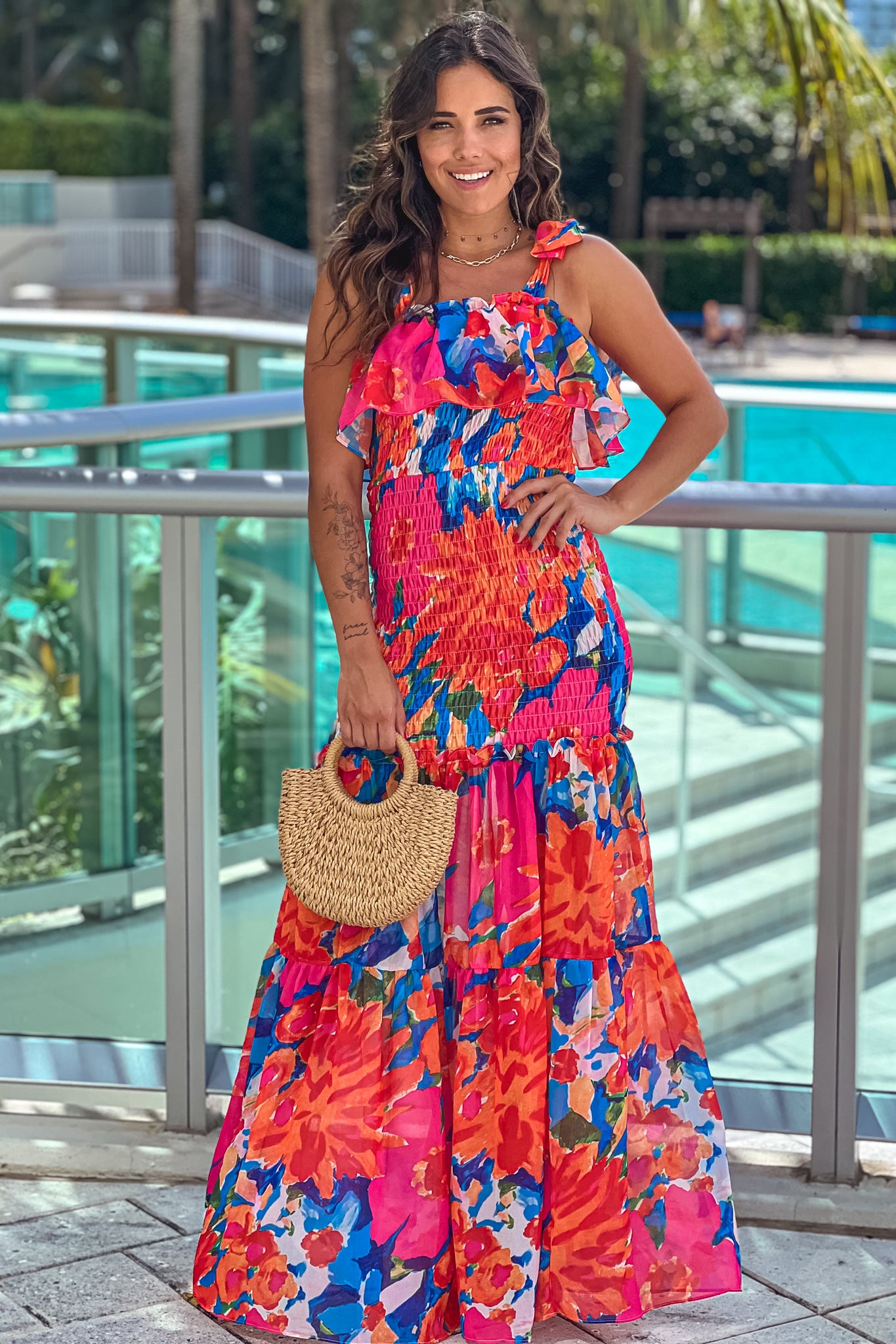 Blue Multi Color Smocked Maxi Dress | Beautiful Dresses  Saved by the Dress