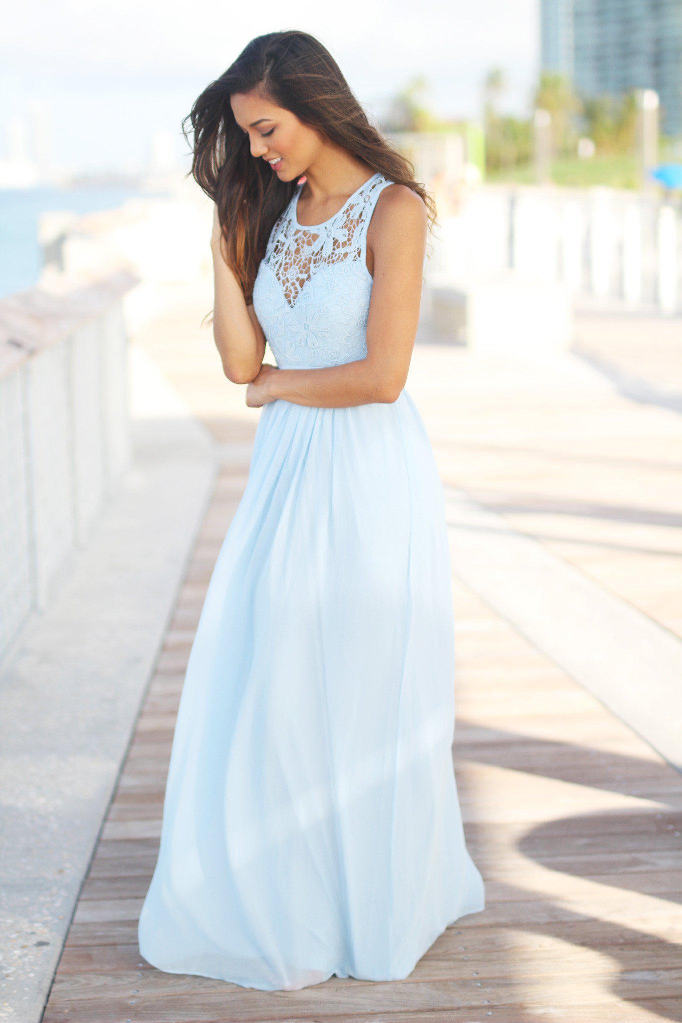 Dusty blue lace store dress