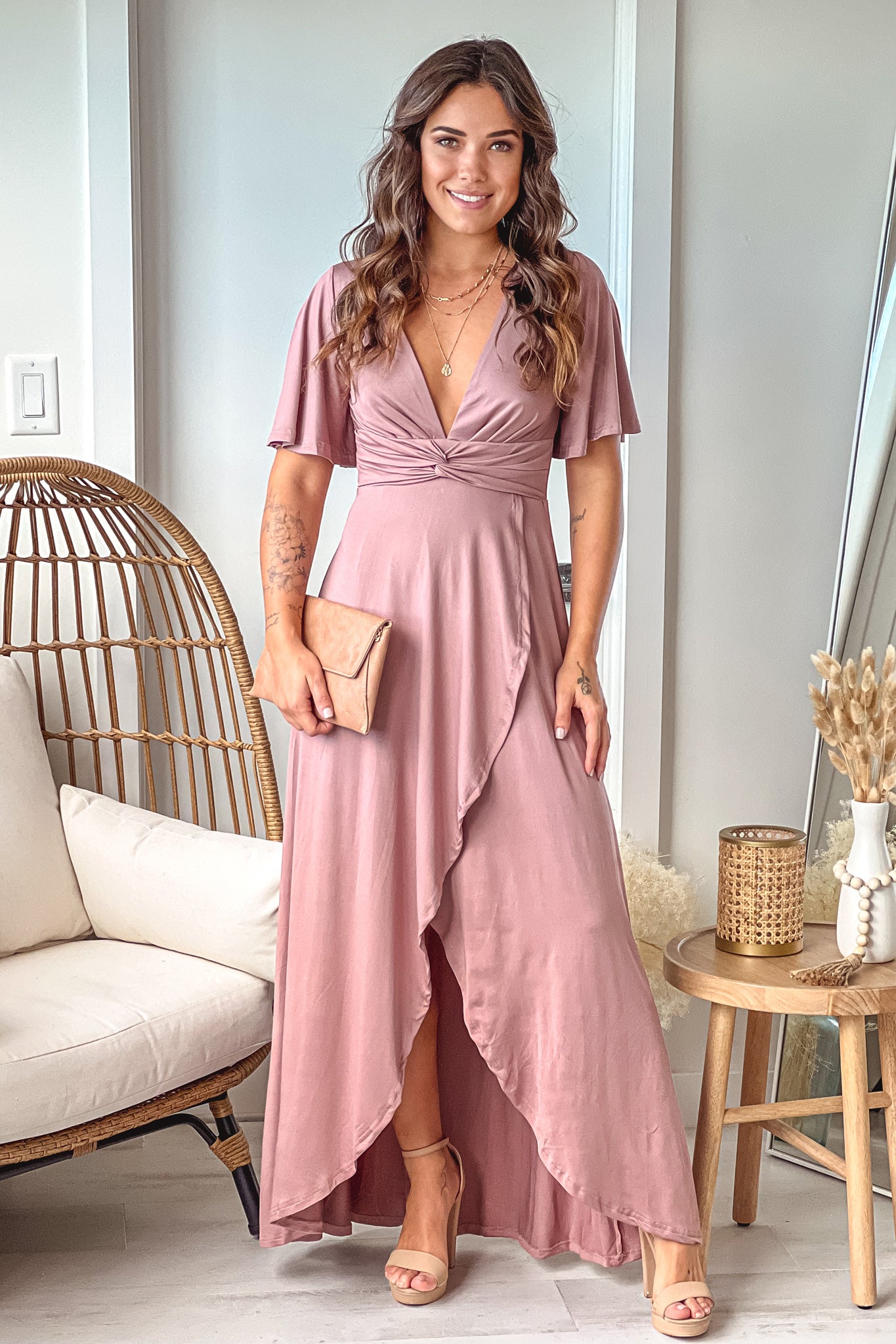 Blush Wrap Dress High Low Blush High Low Dress With Short Sleeves