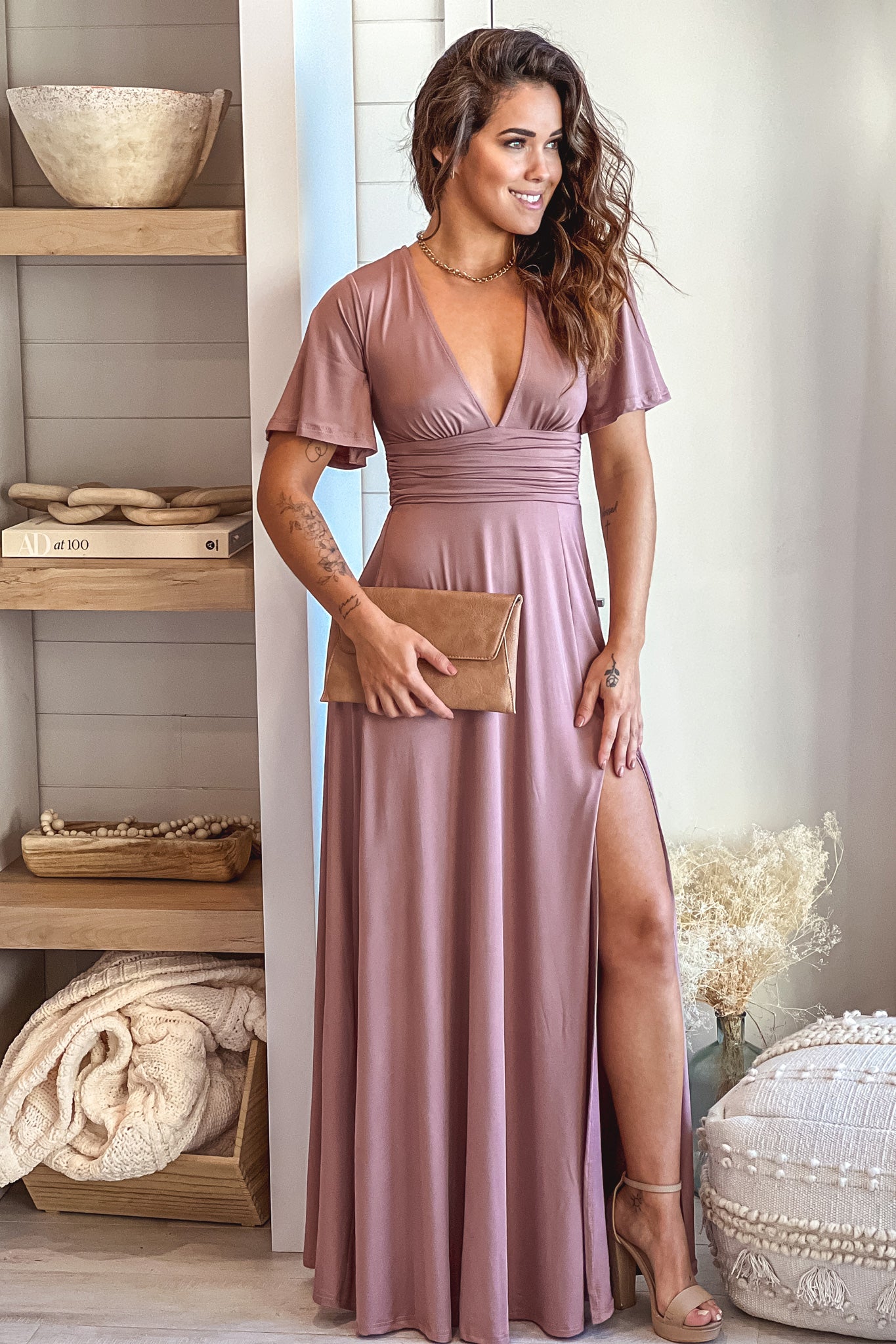 Blush Maxi Dress With Slit And Short Sleeves | Maxi Dresses Saved by the Dress Blush Maxi Dress With Slit And Short Sleeves | Maxi Dresses Saved by the Dress