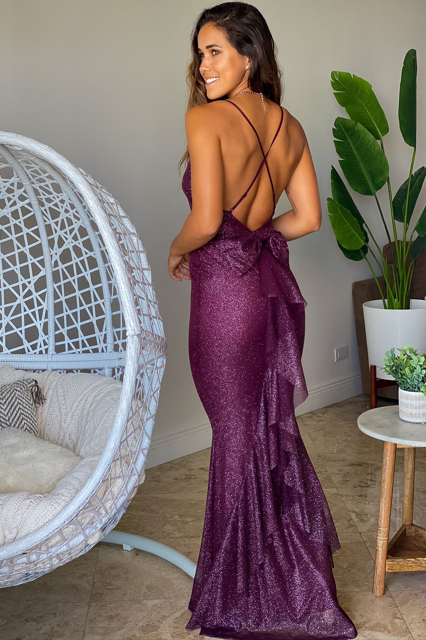 Burgundy Glitter Maxi Dress With Bow Ruffle Details | Maxi Dresses Saved by the Dress Burgundy Glitter Maxi Dress With Bow Ruffle Details | Maxi Dresses Saved by the Dress