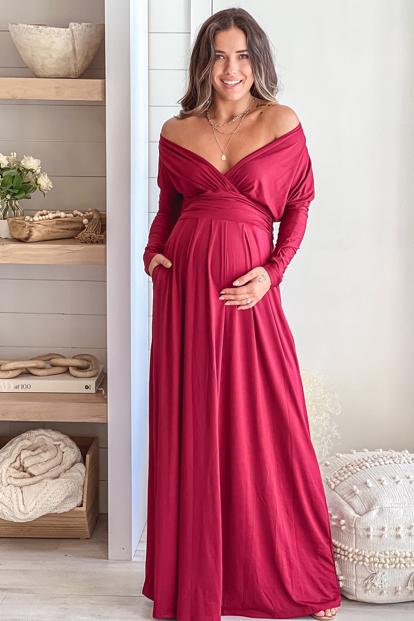 Burgundy Maternity Maxi Dress With Dolman Sleeves And Pockets | Maxi Dresses Saved by the Dress Burgundy Maternity Maxi Dress With Dolman Sleeves And Pockets | Maxi Dresses Saved by the Dress