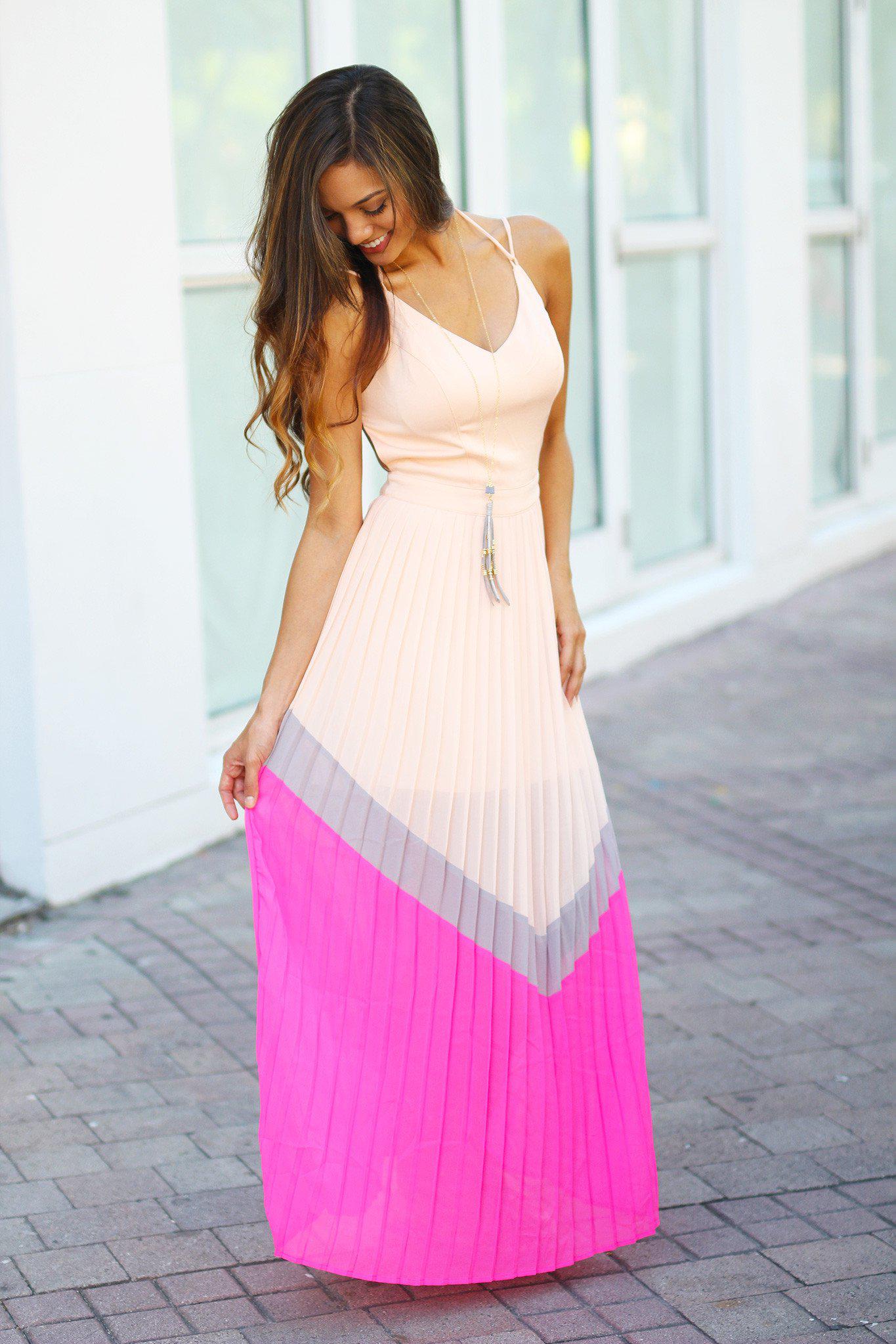 Light Peach Pleated Maxi Dress – Saved by the Dress