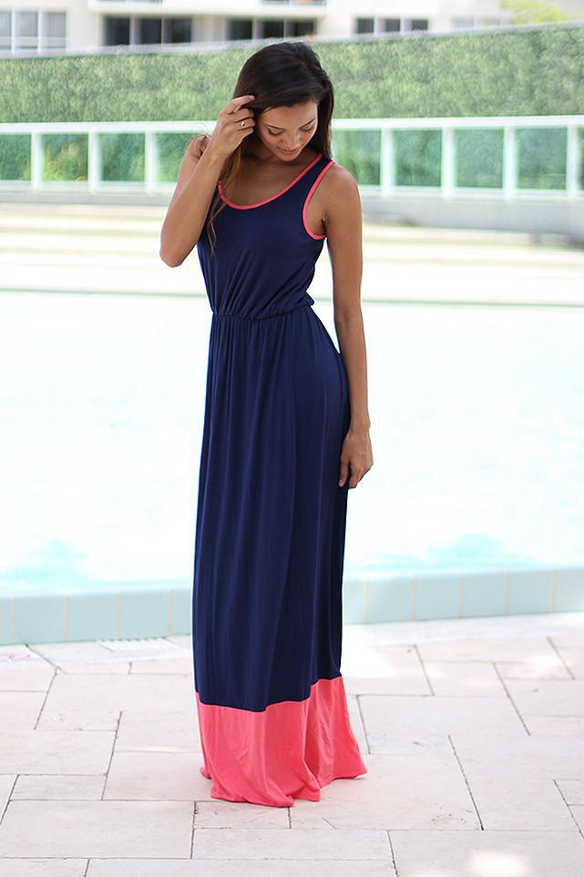 Navy and Coral Maxi Dress Saved by the Dress Navy and Coral Maxi Dress Saved by the Dress