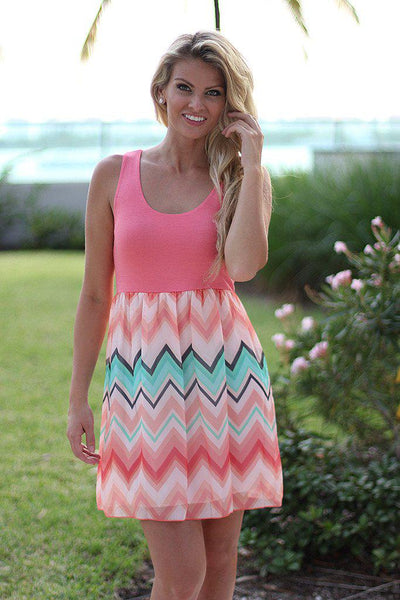 Coral Chevron Short Dress
