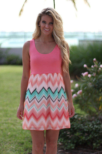 Coral Chevron Short Dress