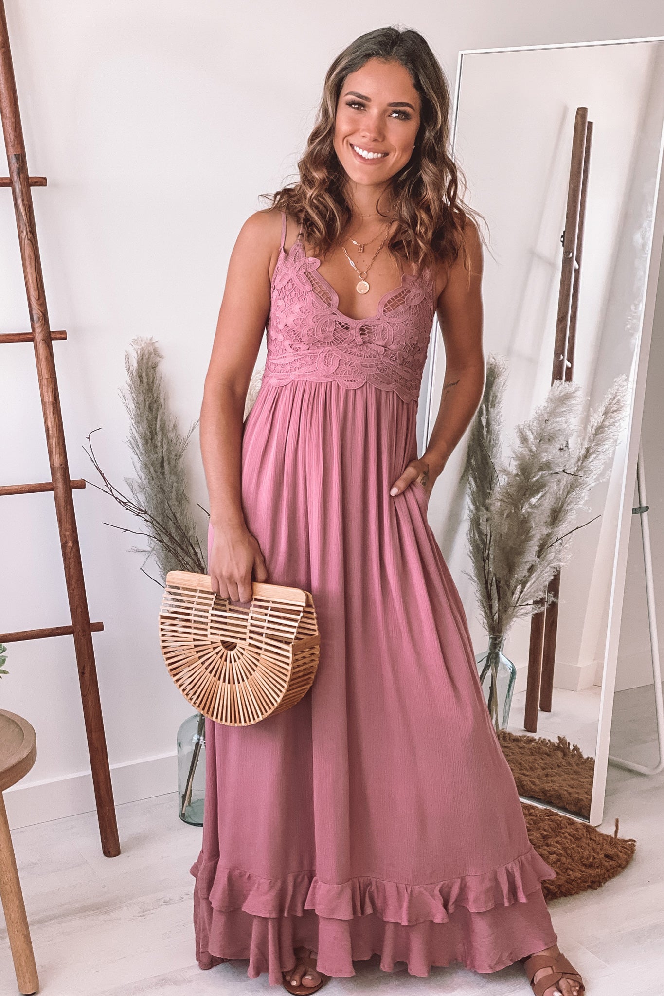 Dusty Rose Lace Top Maxi Dress | Formal Dresses Saved by the Dress Dusty Rose Lace Top Maxi Dress | Formal Dresses Saved by the Dress