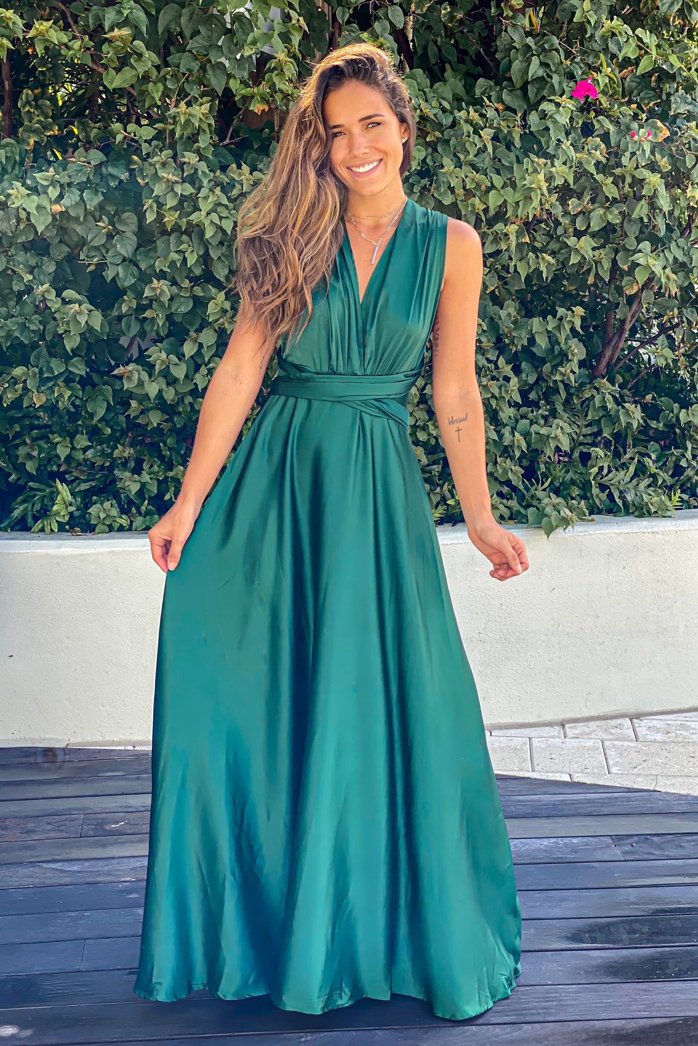 Emerald Satin Multi Tie Maxi Dress | Emerald Satin Multi Tie Maxi Dress Saved by the Dress Emerald Satin Multi Tie Maxi Dress | Emerald Satin Multi Tie Maxi Dress Saved by the Dress