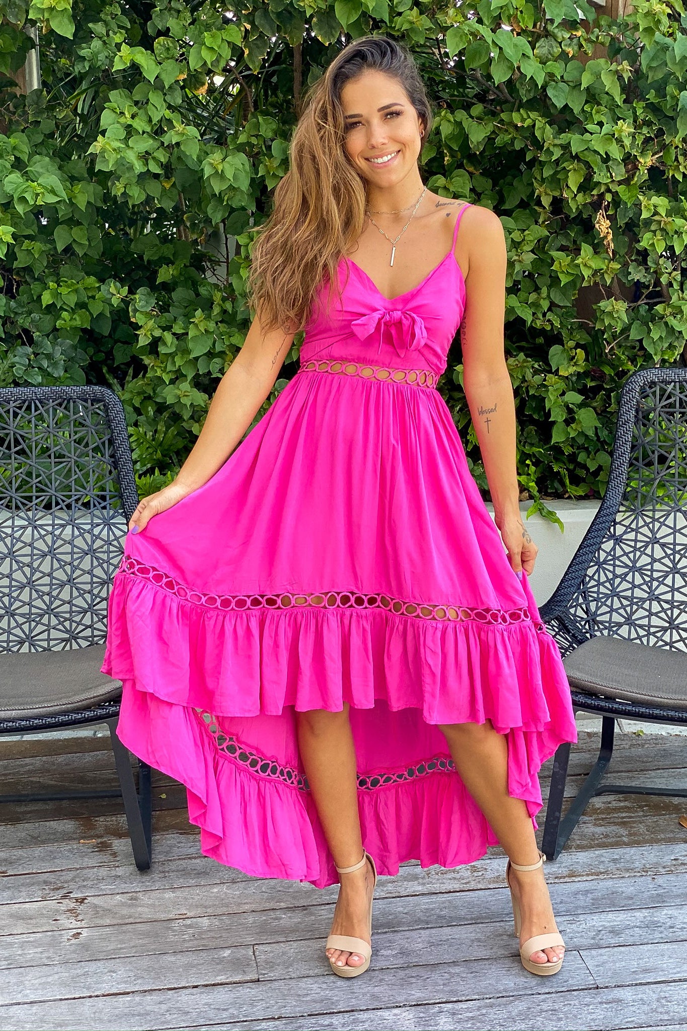 Fuchsia High Low Dress with Tie Front Fuchsia High Low Dress with Tie Front