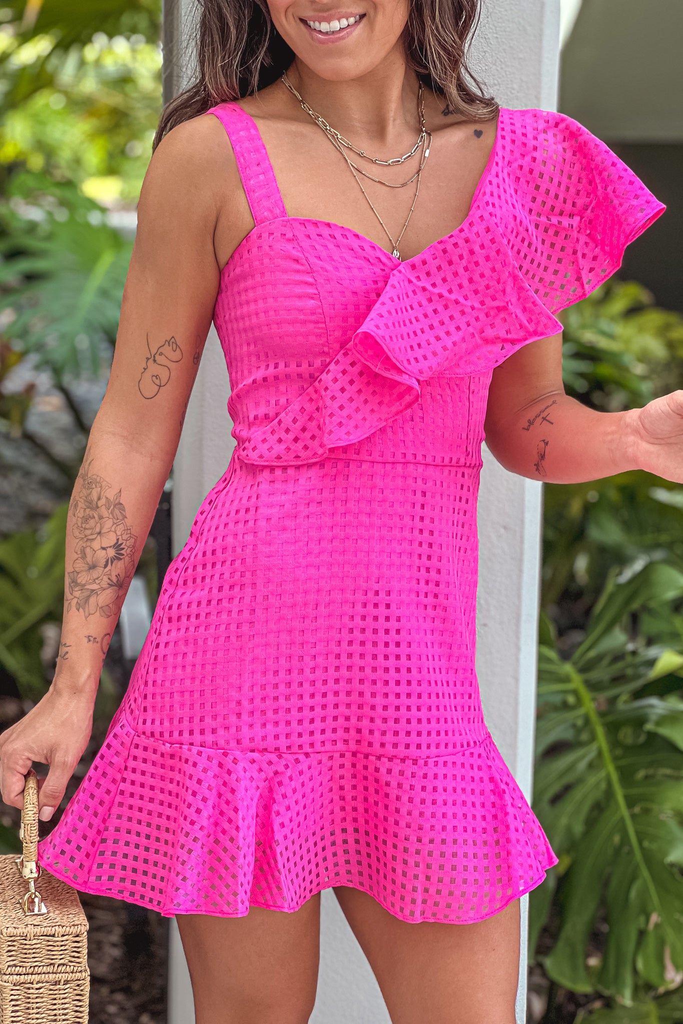 Hot Pink Ruffle Gingham Short Dress Hot Pink Ruffle Gingham Short Dress