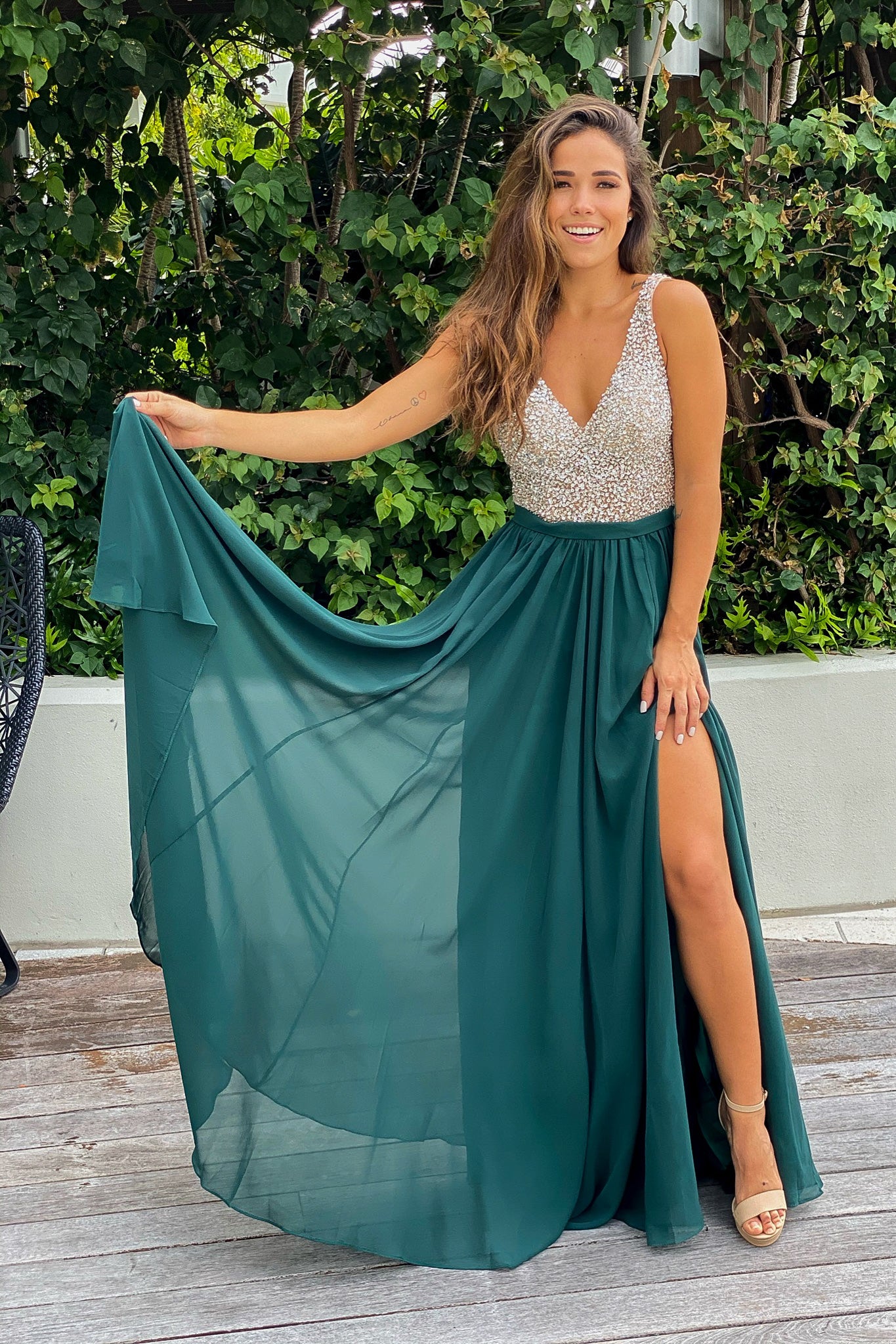 Hunter Green Maxi Dress with Silver Jewels | Formal Dresses Saved by the Dress Hunter Green Maxi Dress with Silver Jewels | Formal Dresses Saved by the Dress