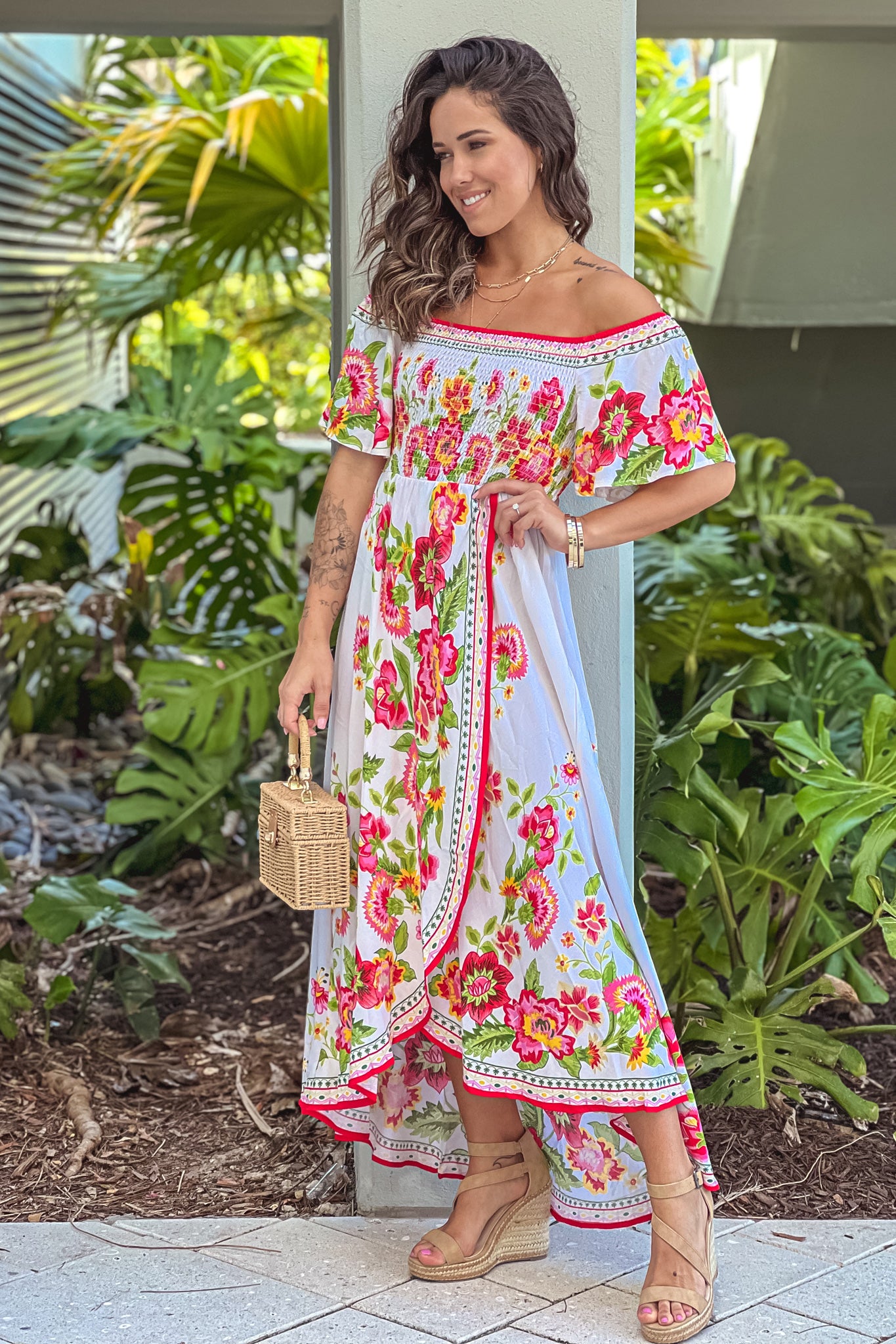 Ivory Floral Off Shoulder High Low Dress | Cute Dresses – Saved by the ...