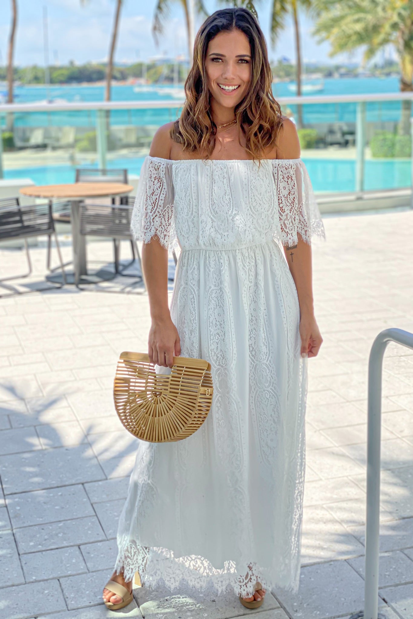 ivory lace off the shoulder dress Ivory Lace Off Shoulder Dress