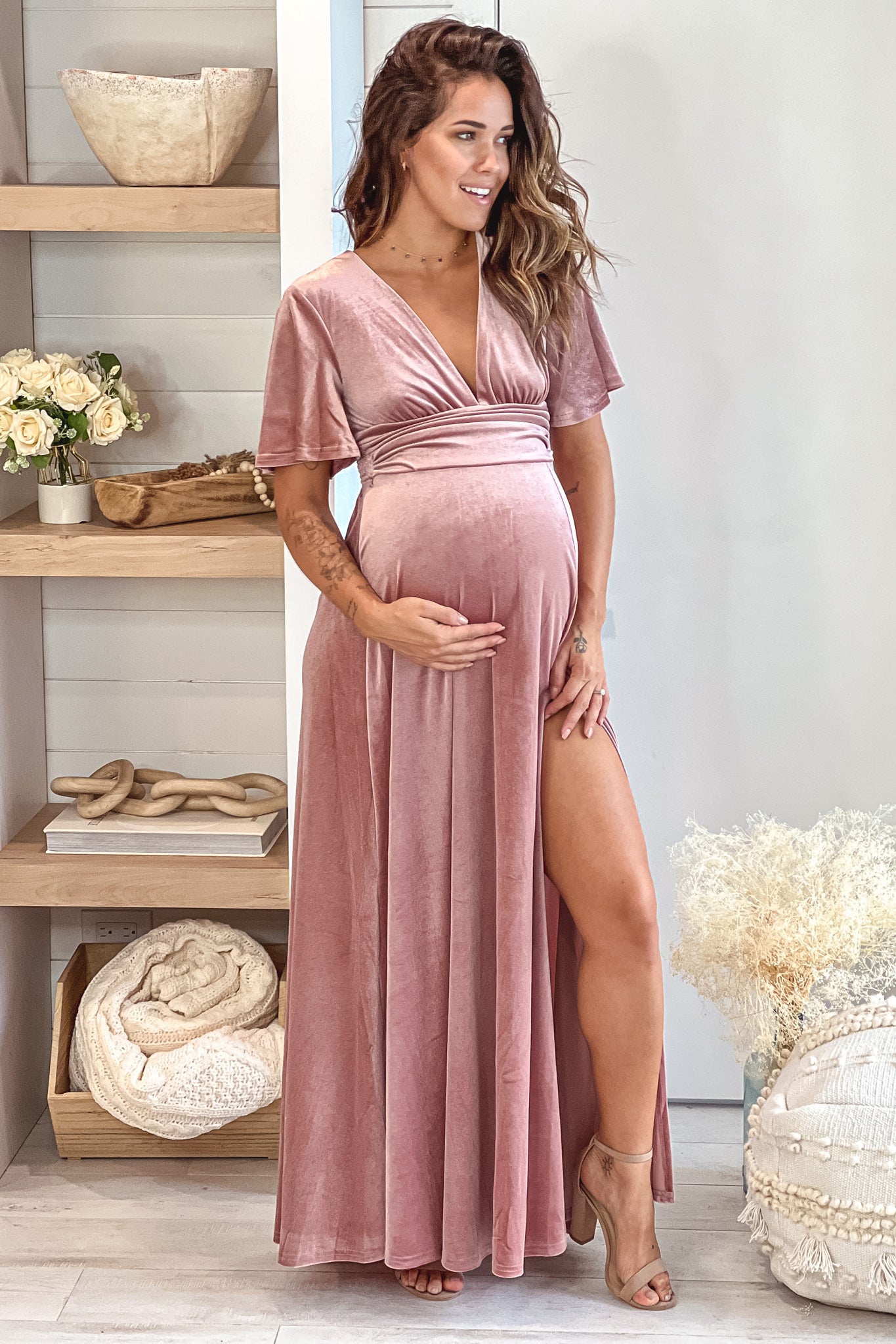 Mauve Maternity Velvet Maxi Dress Saved By The Dress Saved by the Dress
