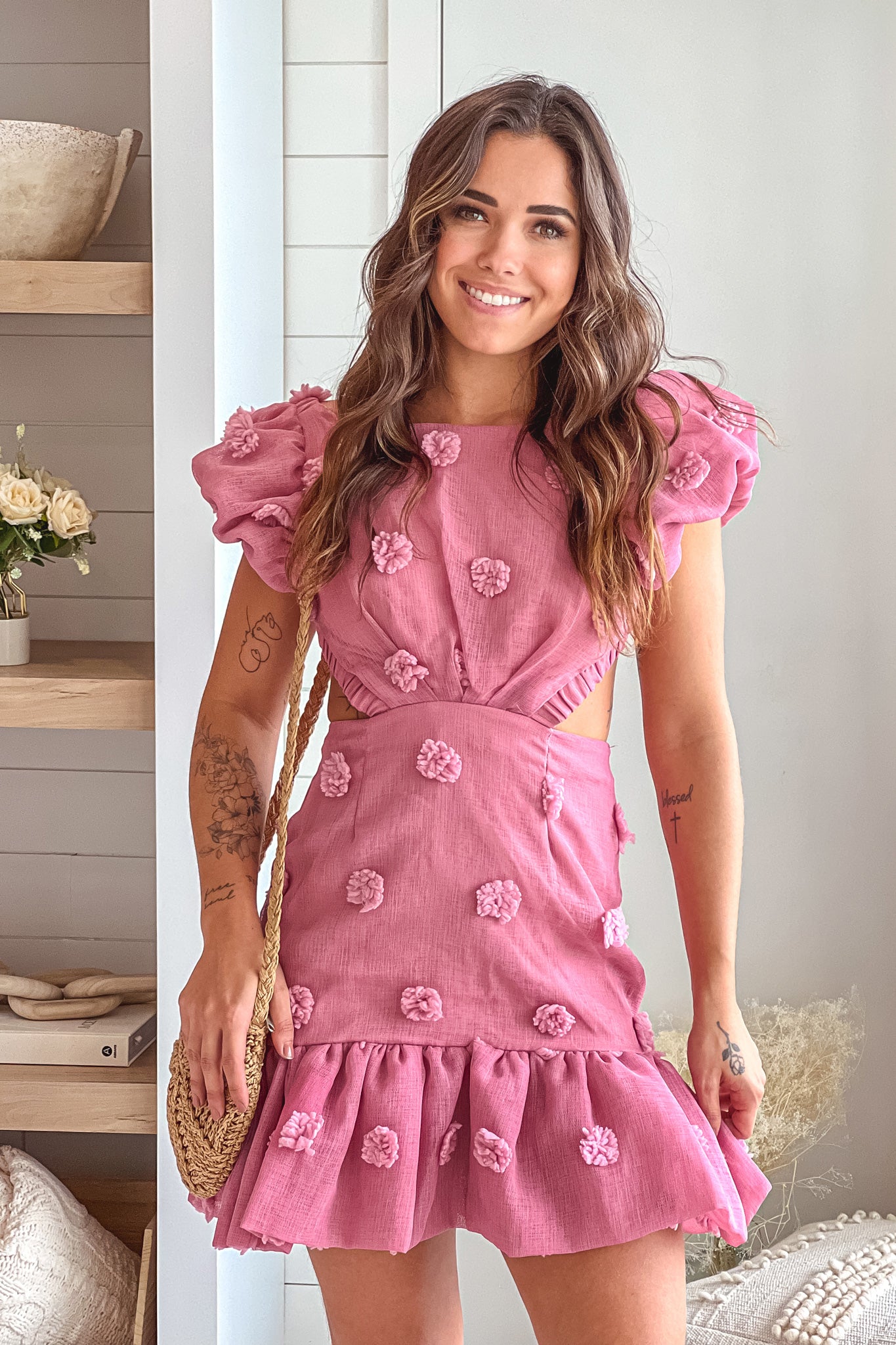 Mauve Back Crisscross Mini Dress