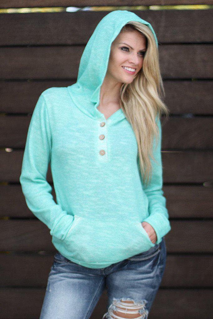 Mint Hoodie with Buttons