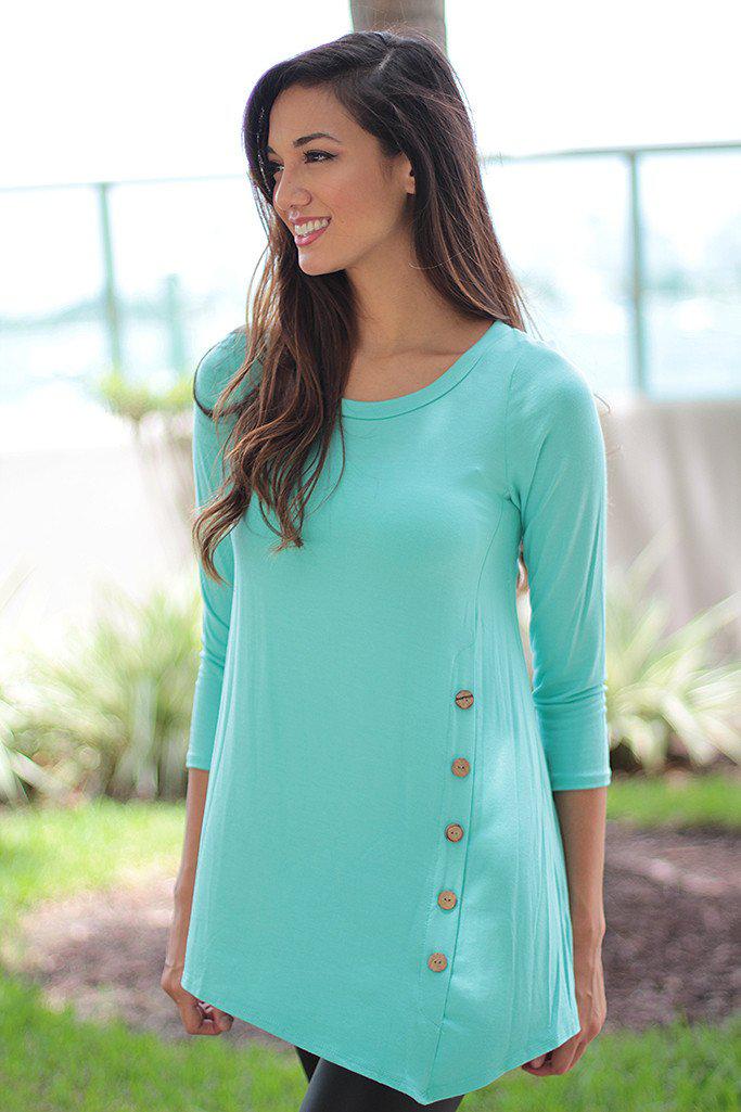 Mint Top With ¾ Sleeves And Buttons