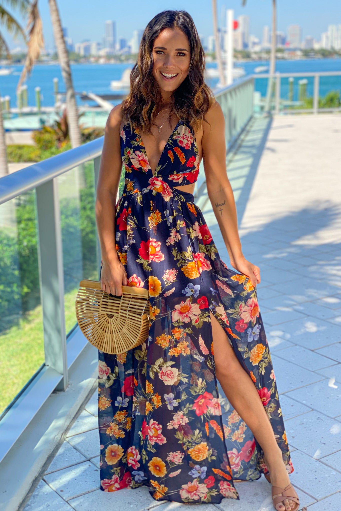 Navy Floral Cut Out Maxi Dress  Maxi Dresses – Saved by the Dress