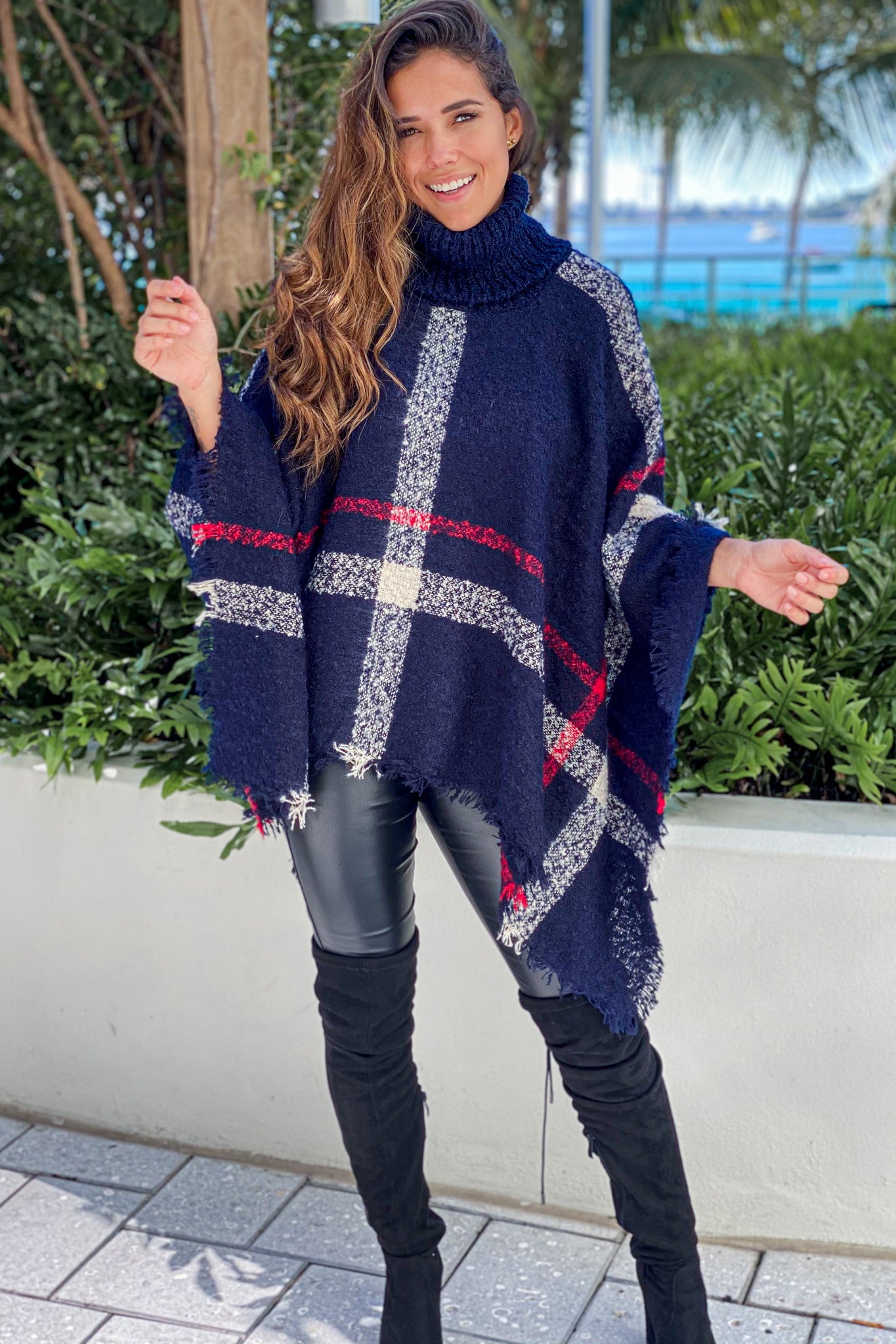 Plaid 2024 turtleneck poncho