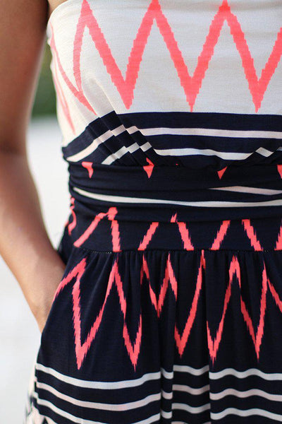 Navy And Neon Pink Maxi Dress With Pockets