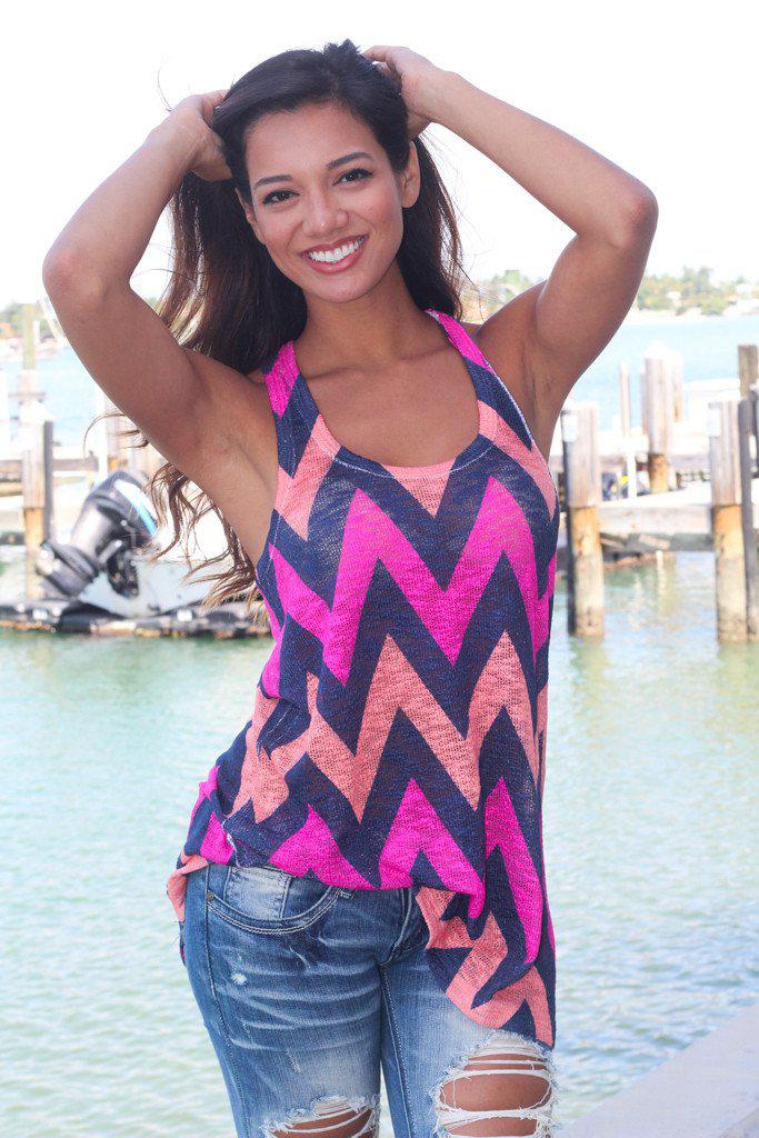 Navy and Hot Pink Chevron Tank Top