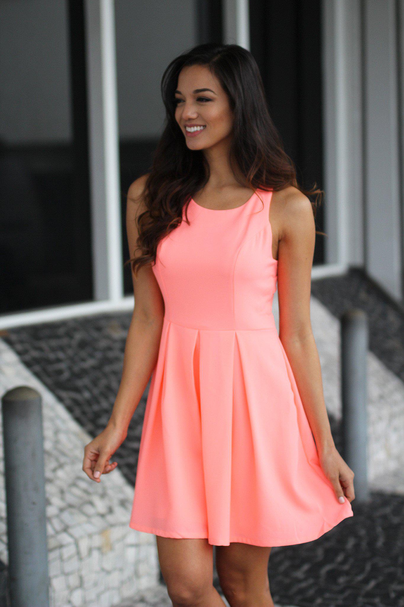 Neon Peach Short Dress with Open Back | Cocktail Dress Saved by the Dress Neon Peach Short Dress with Open Back | Cocktail Dress Saved by the Dress