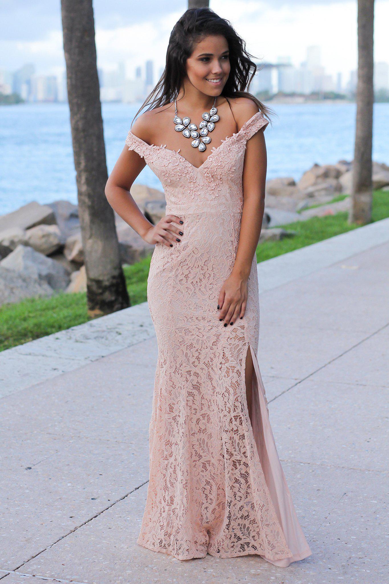 Blush Lace Off Shoulder Maxi Dress | Maxi Dresses Saved by the Dress Blush Lace Off Shoulder Maxi Dress | Maxi Dresses Saved by the Dress