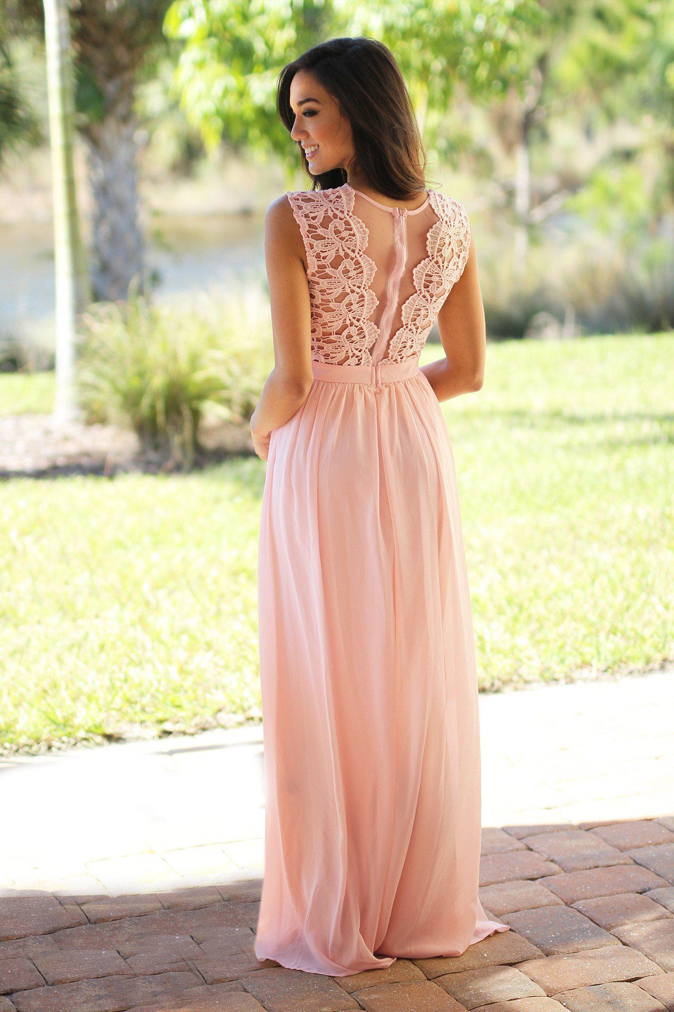 Pink Crochet Maxi Dress with Tulle Back