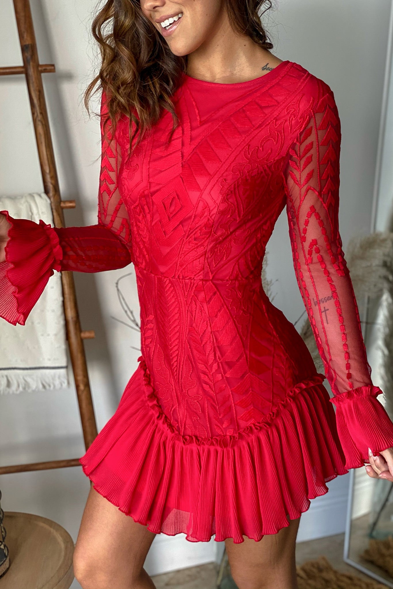Red Long Sleeve Lace Short Dress | Short Dresses Saved by the Dress Red Long Sleeve Lace Short Dress | Short Dresses Saved by the Dress