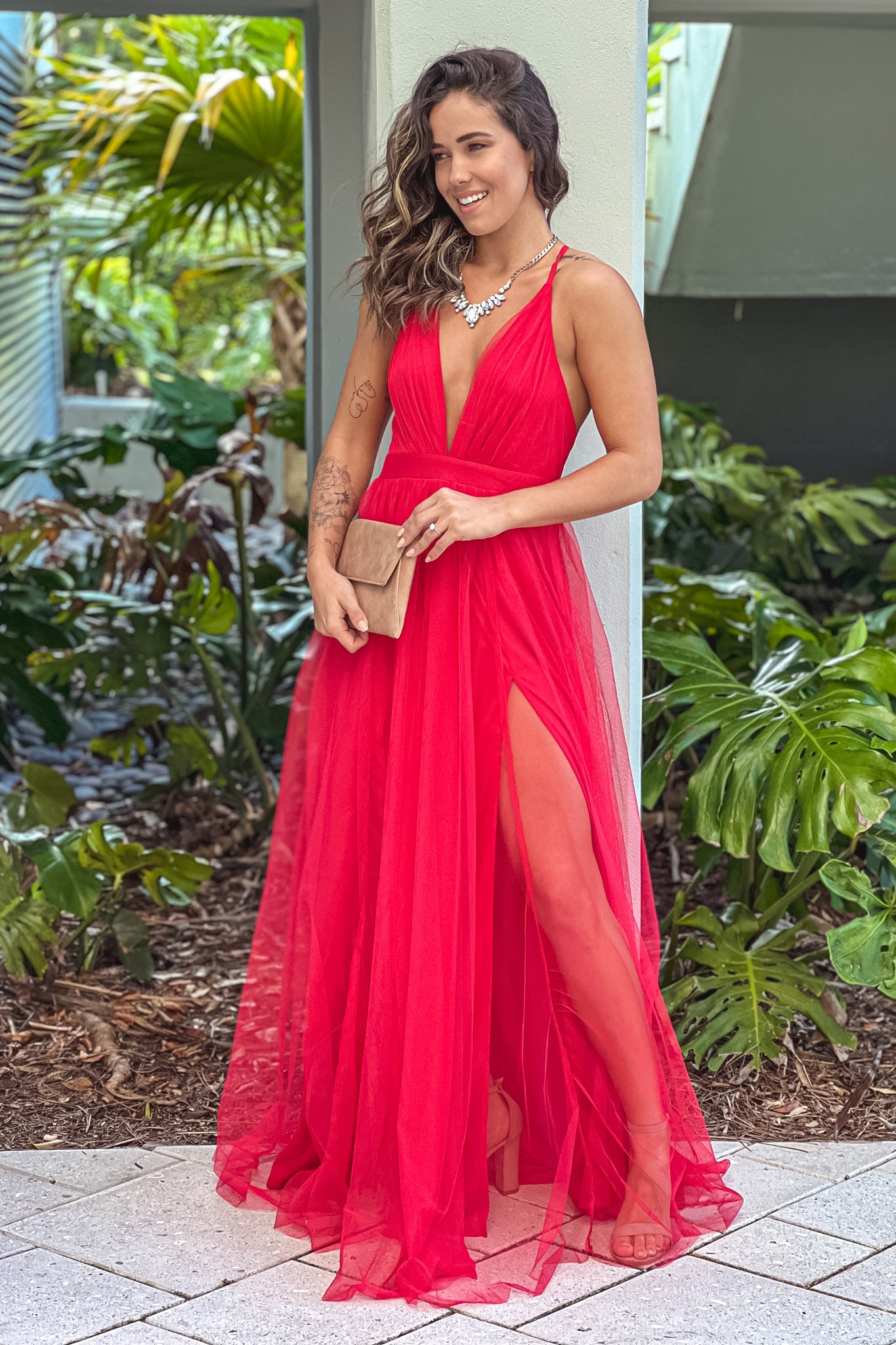 Red Mesh V-Neck Maxi Dress | Maxi Dresses Saved by the Dress Red Mesh V-Neck Maxi Dress | Maxi Dresses Saved by the Dress