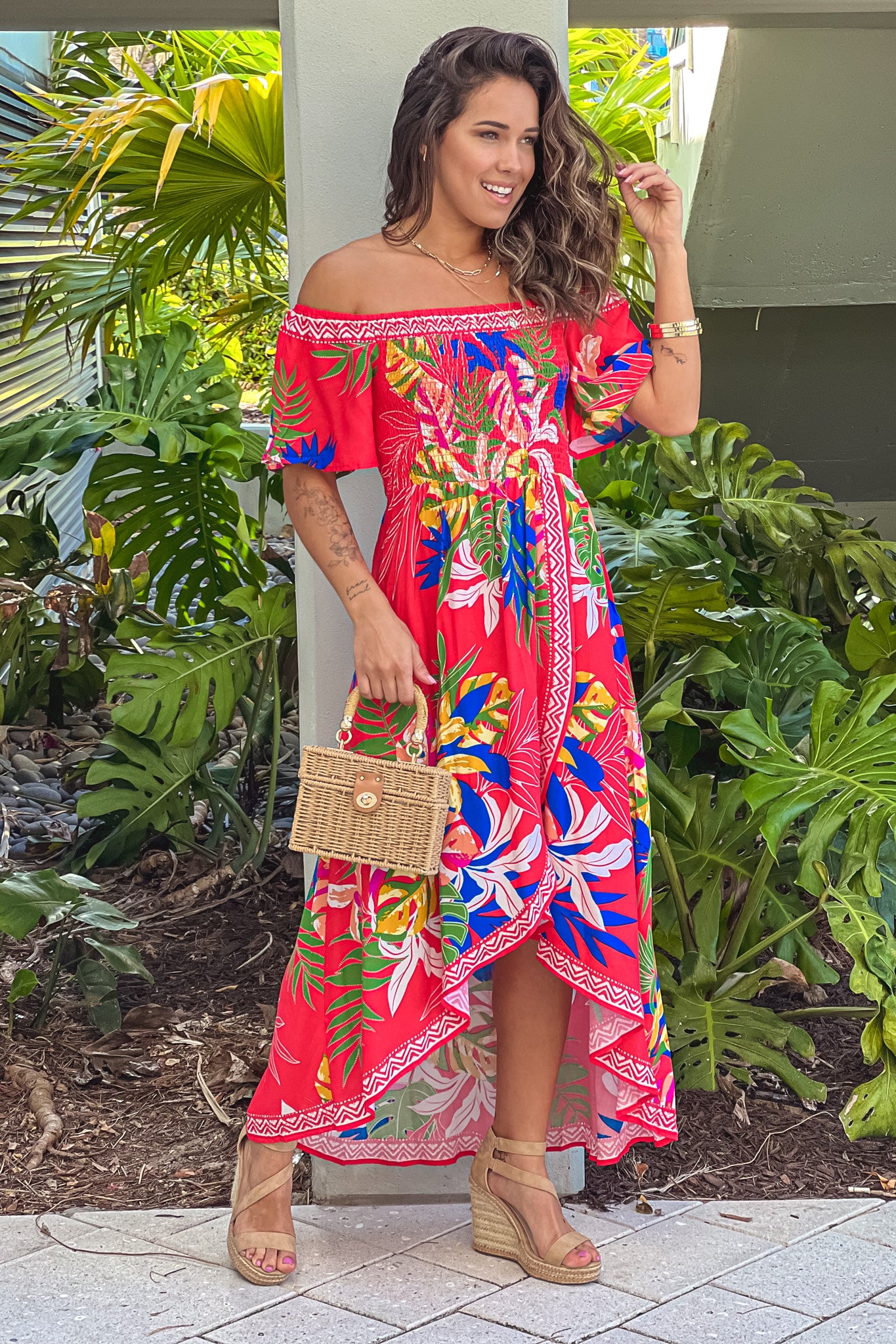 flying tomato off shoulder dress Flying Tomato Boho Floral Off Shoulder Tunic Dress Mini Size M