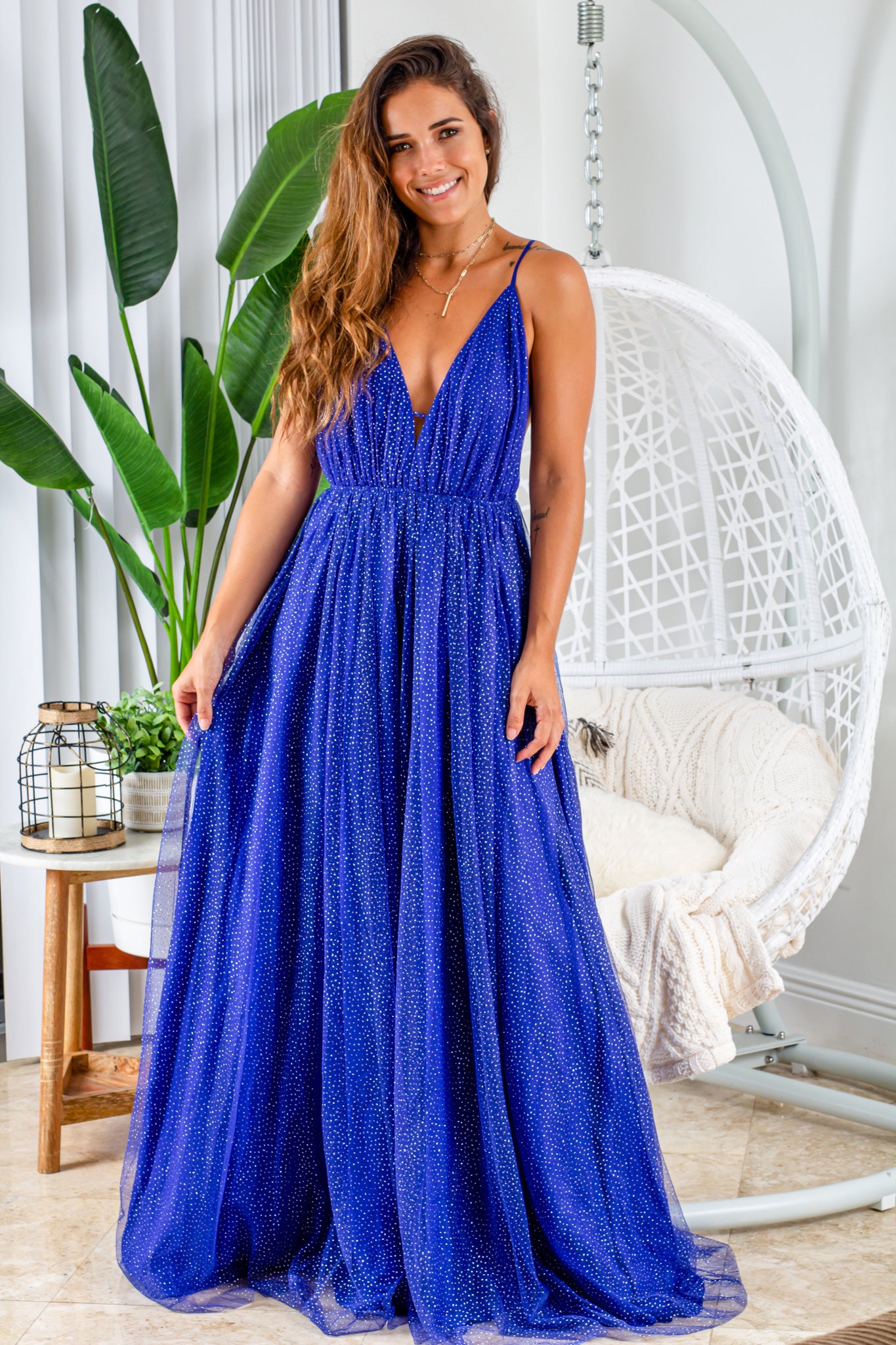 Royal blue and gold maxi dress Clearance