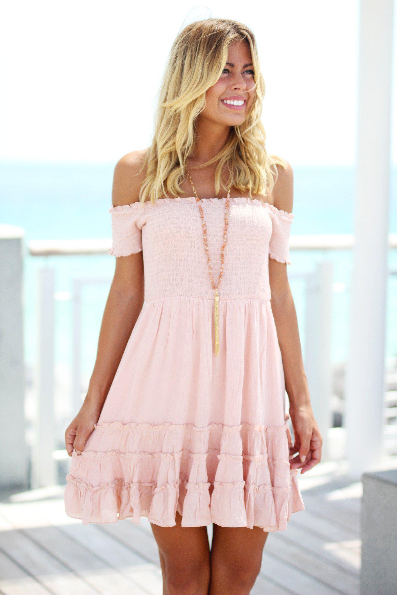 strapless open back dress Pink Off Shoulder Short Dress – Saved by the Dress