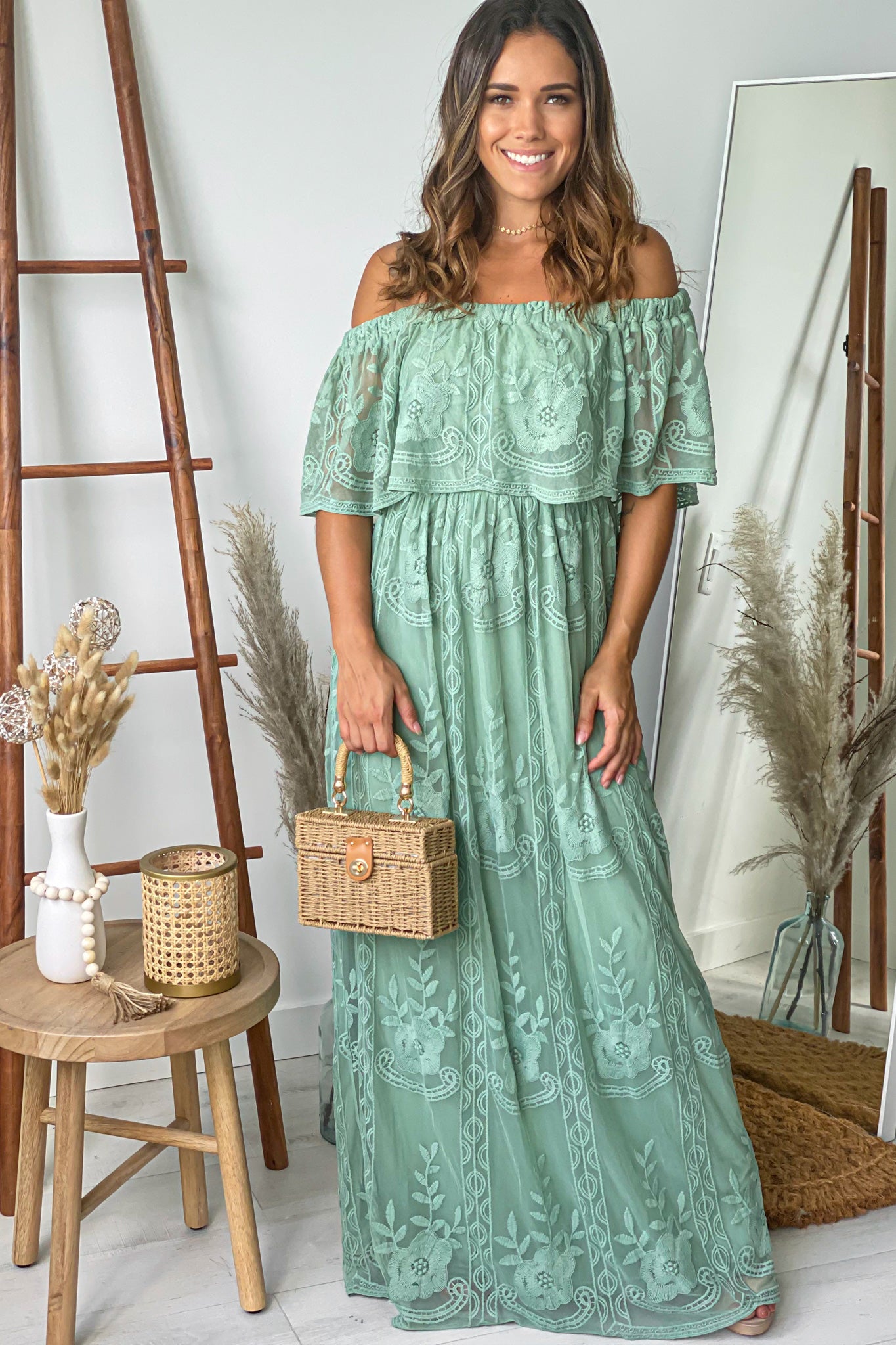 Sage Lace Off Shoulder Maxi Dress | Maxi Dresses Saved by the Dress Sage Lace Off Shoulder Maxi Dress | Maxi Dresses Saved by the Dress