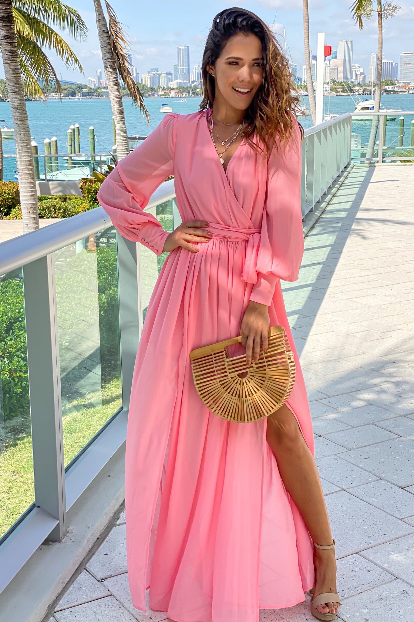 Salmon Maxi Dress With Long Sleeves And Slit | Maxi Dresses Saved by the Dress Salmon Maxi Dress With Long Sleeves And Slit | Maxi Dresses Saved by the Dress