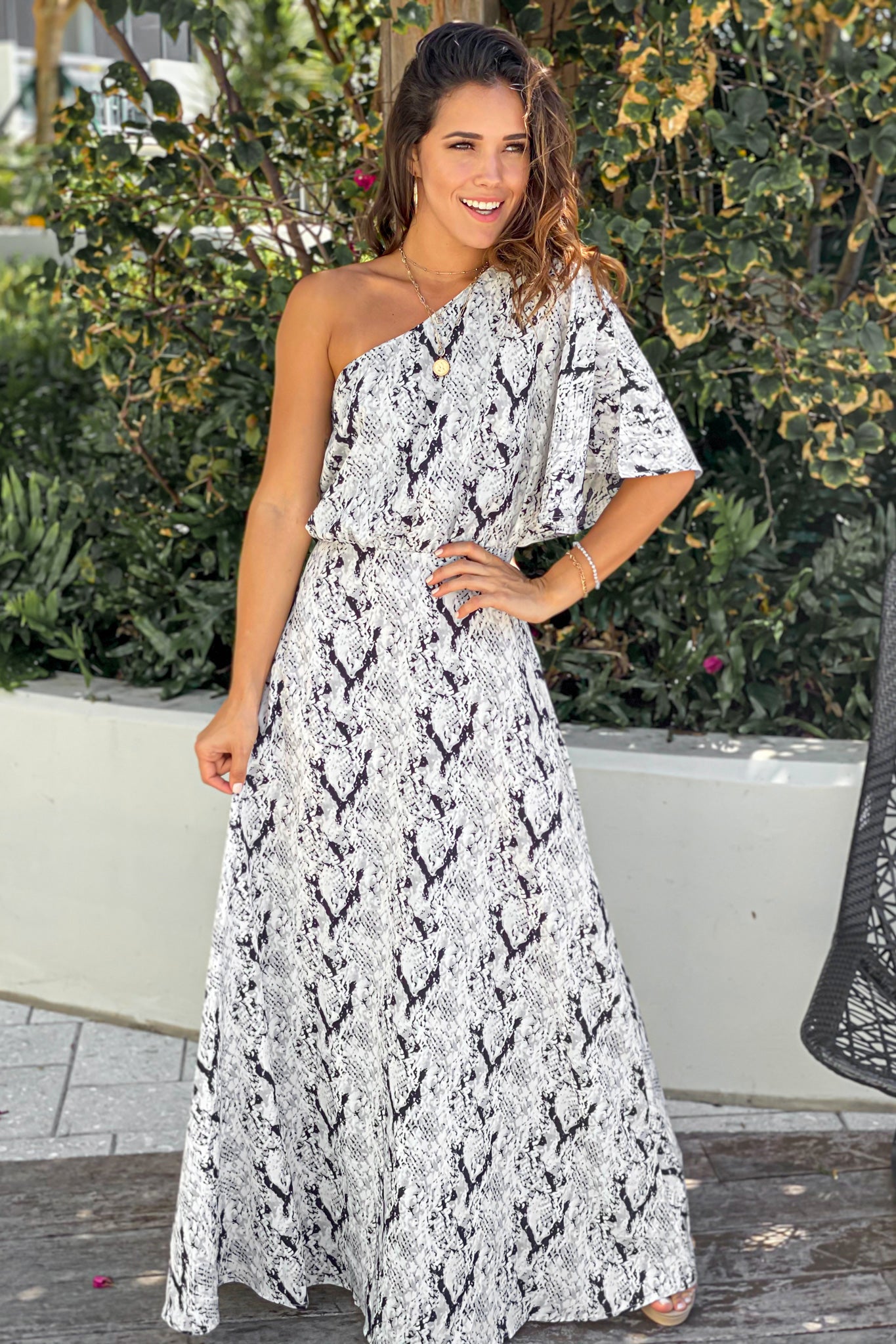snake print maxi dress Solenno Silver Multi-Color Snake Print Maxi Dress
