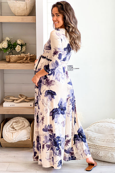 taupe floral maternity maxi dress
