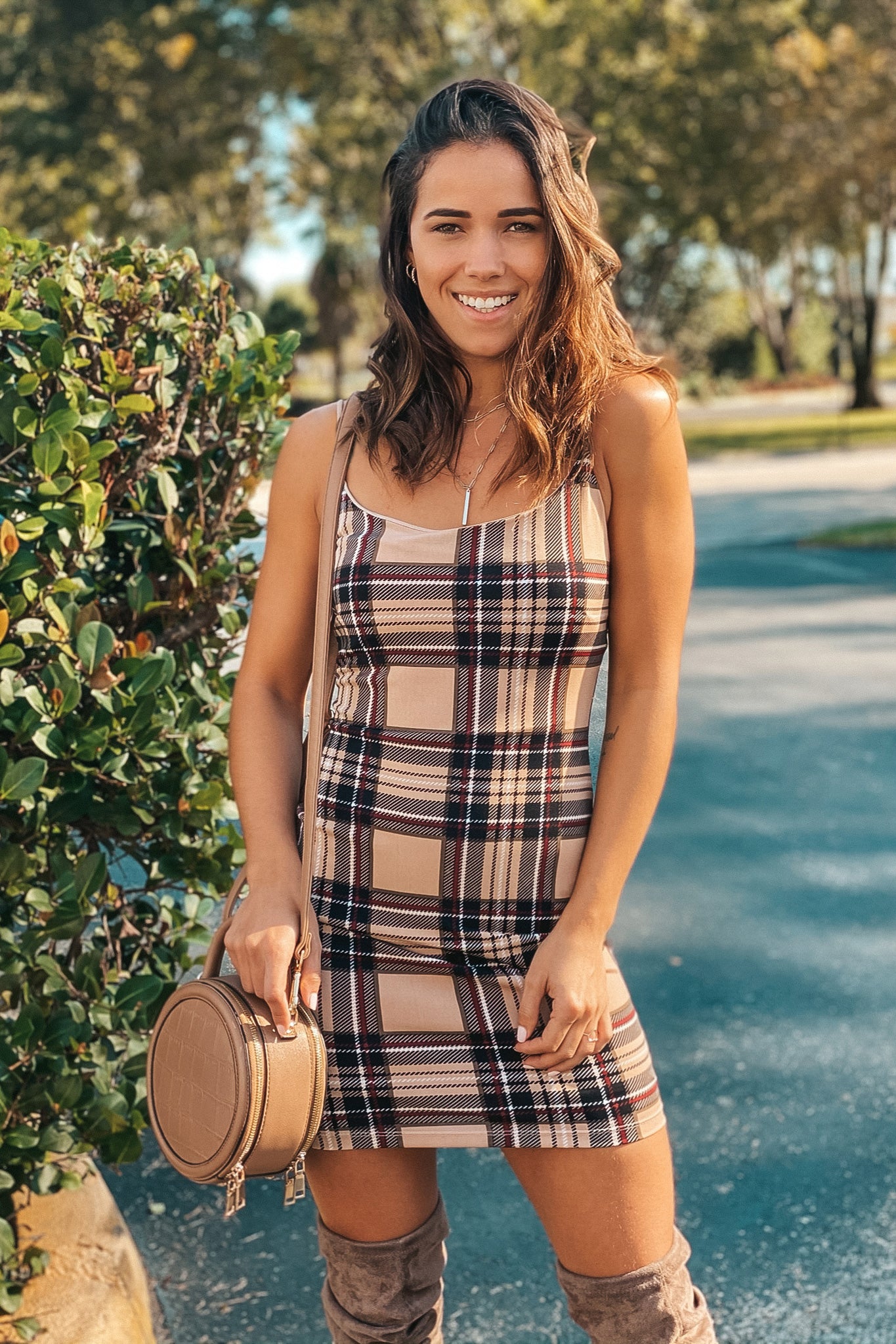 plaid spaghetti strap mini dress Chic Plaid Spaghetti Strap Dress