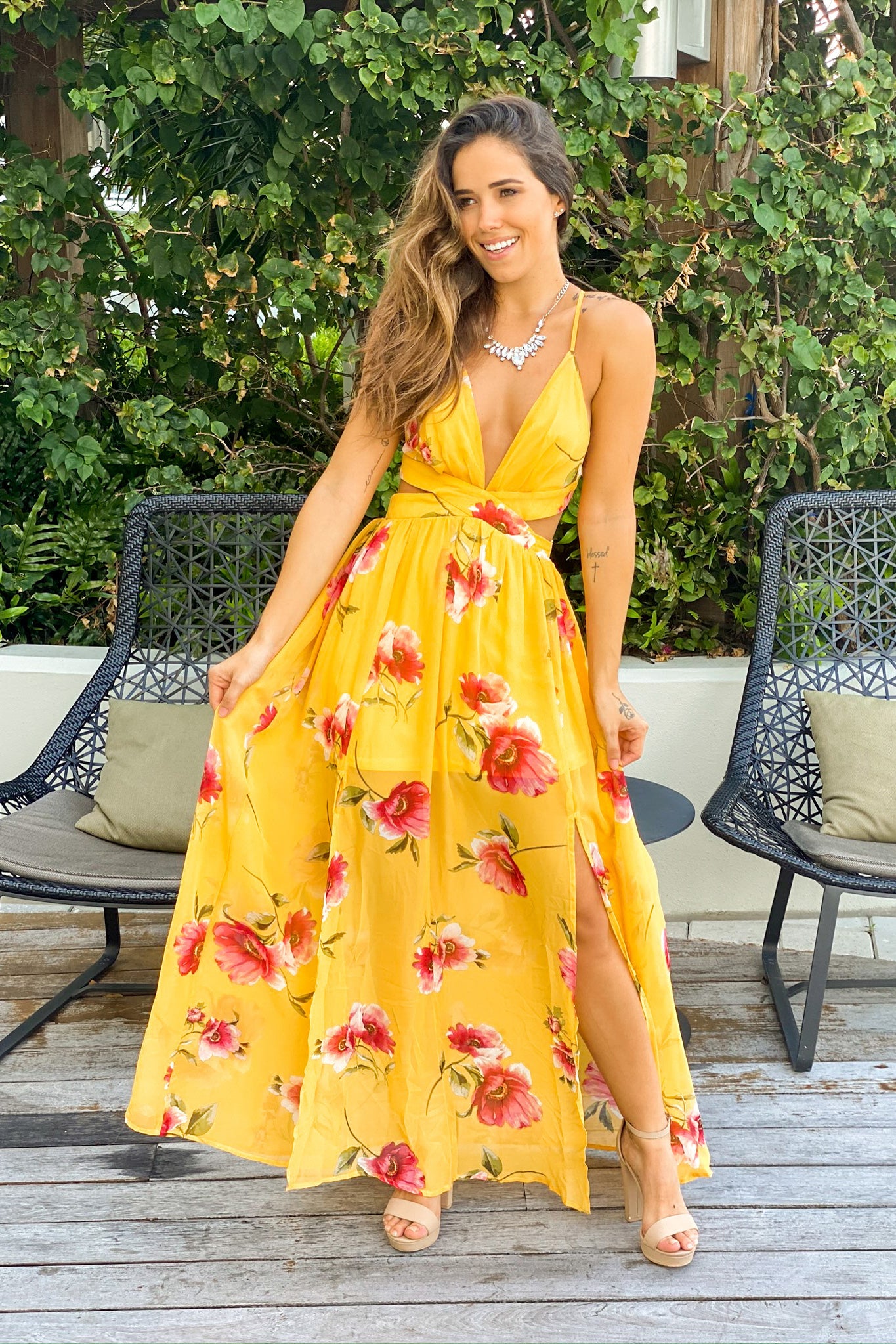 Yellow Floral Maxi Dress with Cut Outs | Maxi Dresses Saved by the Dress Yellow Floral Maxi Dress with Cut Outs | Maxi Dresses Saved by the Dress