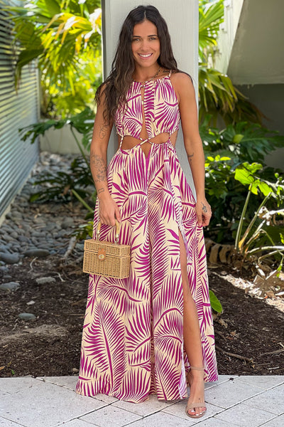 berry cut out maxi dress