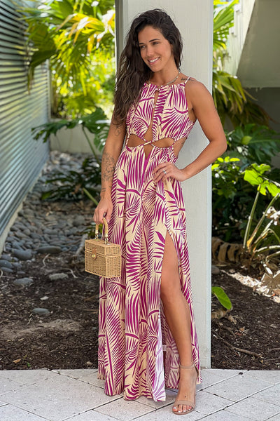 berry tropical maxi dress