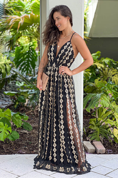 black and gold formal maxi dress